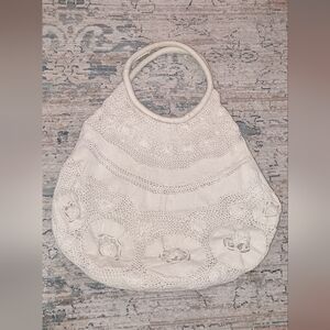 Antik Batik Cotton bohemian Cream Crochet Handbag